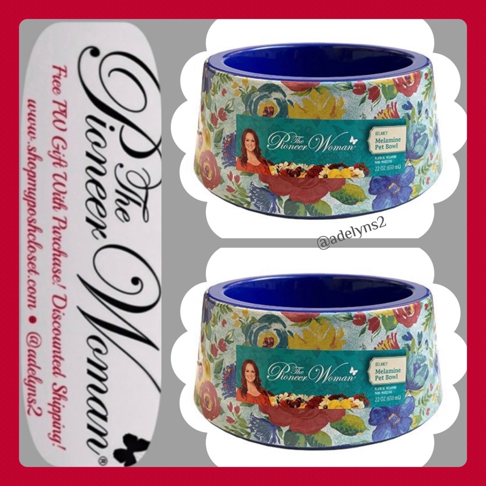 🌺 New Pioneer Woman 2022 Delaney Pet Feeder/Food/Water Bowl, Set of 2